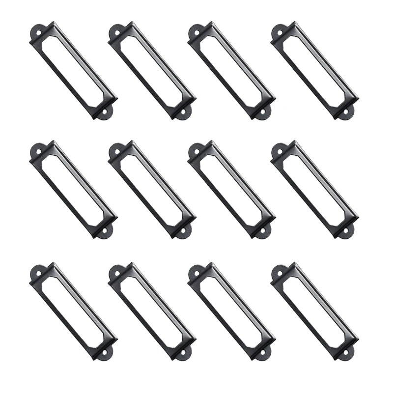 12pcs Antique Brass Golden Metal Label Pull Frame Handle File Name Card Holder For Furniture Cabinet Drawer Box Case Bin 17*60mm