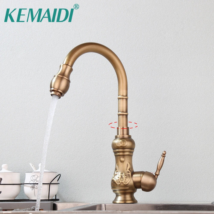 KEMAIDI Antique Brass Kitchen Sink Faucet Mixer Taps Swivel Vanity Solid Brass Basin Faucet Mixer Tap Faucet Deck Mounted