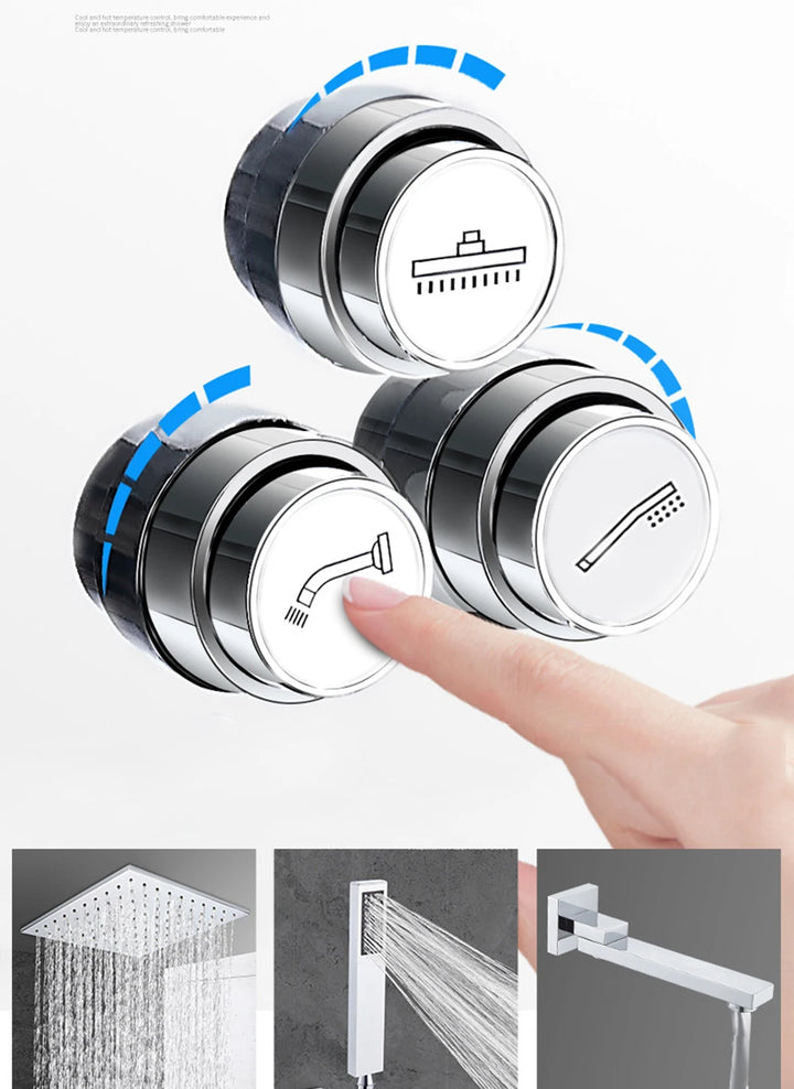 KEMAIDI Bathroom Wall Mount Thermostatic Rainfall Shower Faucet Set Chrome Concealed Shower System Waterfall Tub Spout Mixer Tap