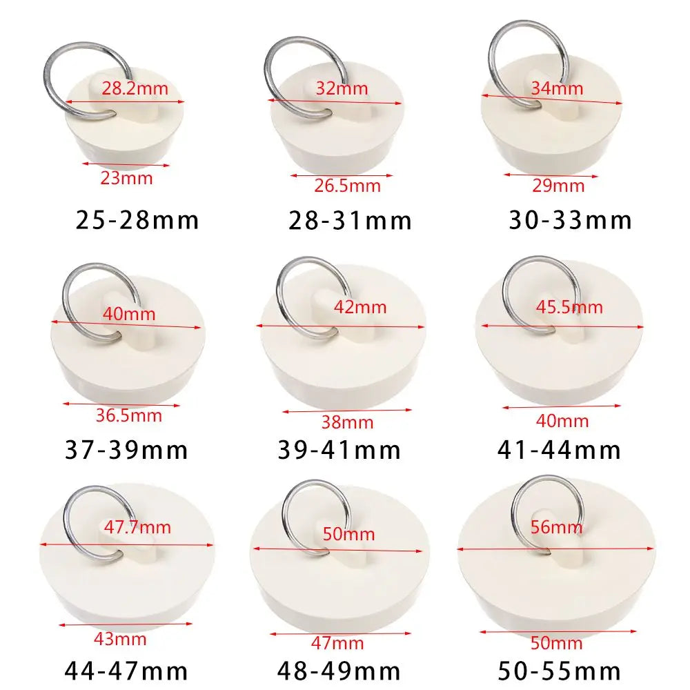 Kitchen Bathroom Water Sink Plug with Hanging Ring Round Rubber Bathtub Stopper Durable White Leakage-proof Sewer Drain Cover