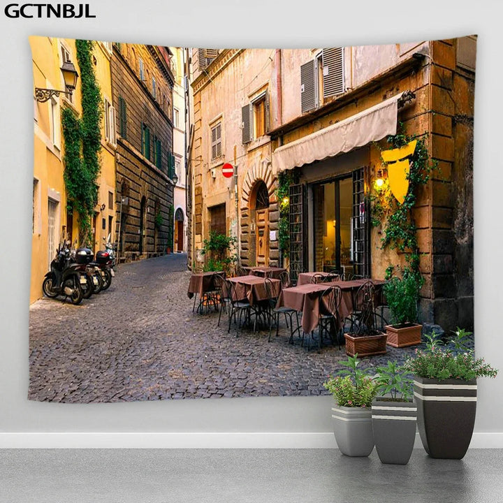 Landscape Wall Hanging Tapestry Ltaly Rural Small Town Street Architecture Retro Style Background Decor Hippie Bedroom Blanket