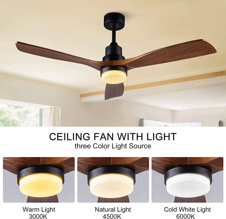 Industrial Ceiling Fans with Lights Remote Control Indoor Outdoor Wood Ceiling Fan with 3 Blade for Patio Living Room Bedroom