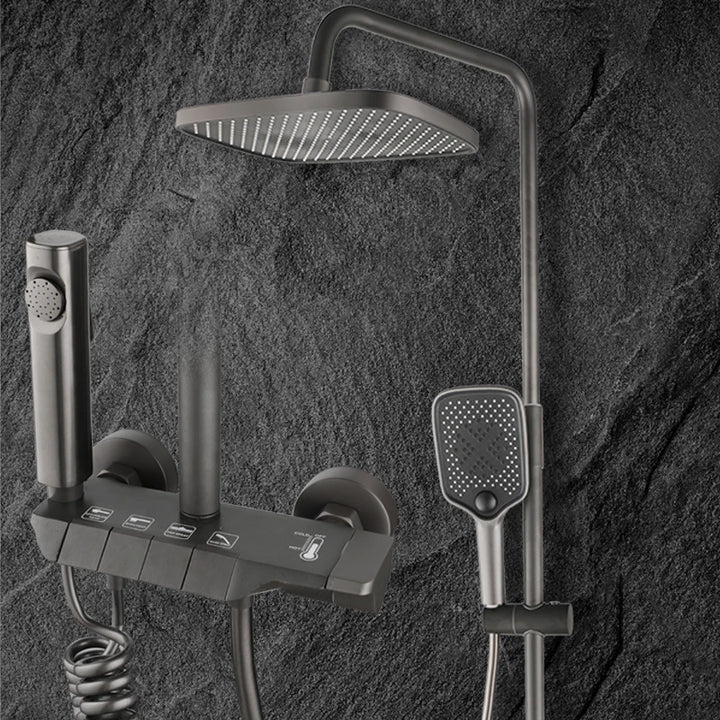 KEMAIDI Piano Key Shower Faucet Set Grey Shower System 4 Function Bathroom Rain Shower Combo Set Brass Bathtub Faucets Mixer