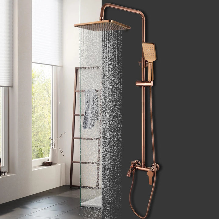JIENI Luxury Rose Golden Shower Faucet Set Solid Brass Handle Bathroom Bathtub Mixer Rainfall Hand Shower & Spray Shower Facuet