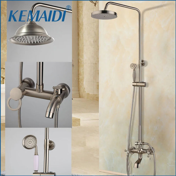 KEMAIDI Wall Mounted Shower Faucets Set Nickel Brushed Adjustable Rain Shower Bar Cold and Hot Water Mixer Shower sets