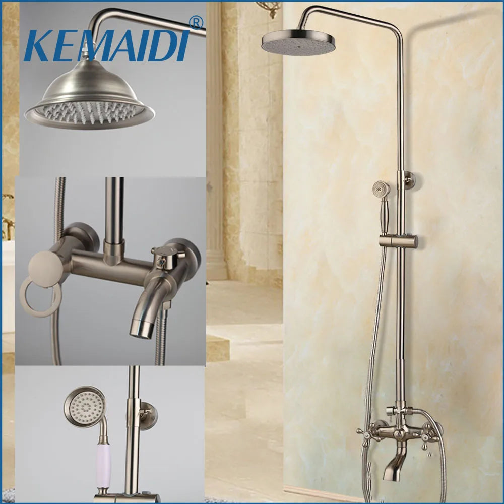 KEMAIDI Wall Mounted Shower Faucets Set Nickel Brushed Adjustable Rain Shower Bar Cold and Hot Water Mixer Shower sets