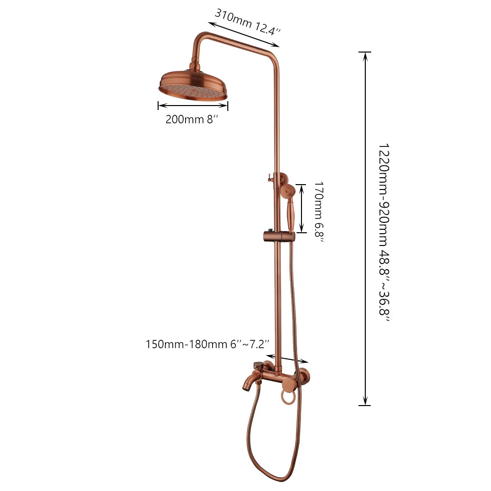 KEMAIDI Antique Copper Bathroom Shower Set Rainfall Bath Shower Systerm 3 Functions Mixer W/Hand Shower Faucet Bathtub Tap