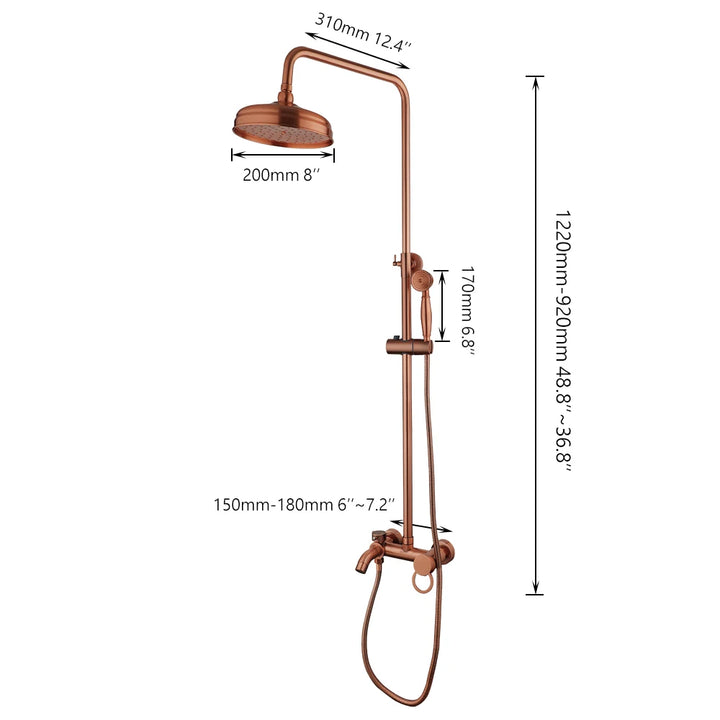 KEMAIDI Antique Copper Bathroom Shower Set Rainfall Bath Shower Systerm 3 Functions Mixer W/Hand Shower Faucet Bathtub Tap
