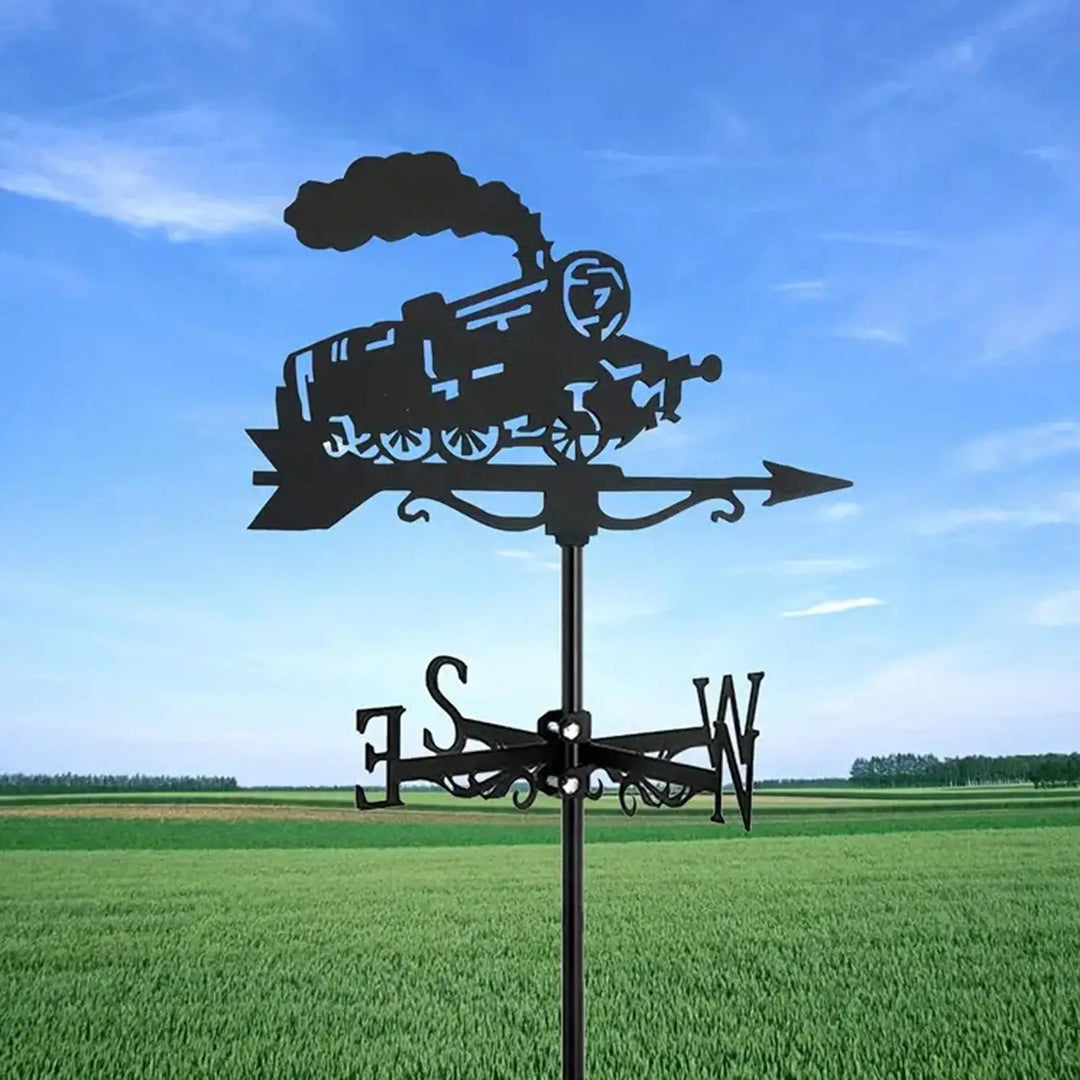 Train Metal Weathervane Wind Vane Iron Ornament Roof Mount Retro Weathercock Wind Direction, for Porch Deck Outdoor Yard Garden