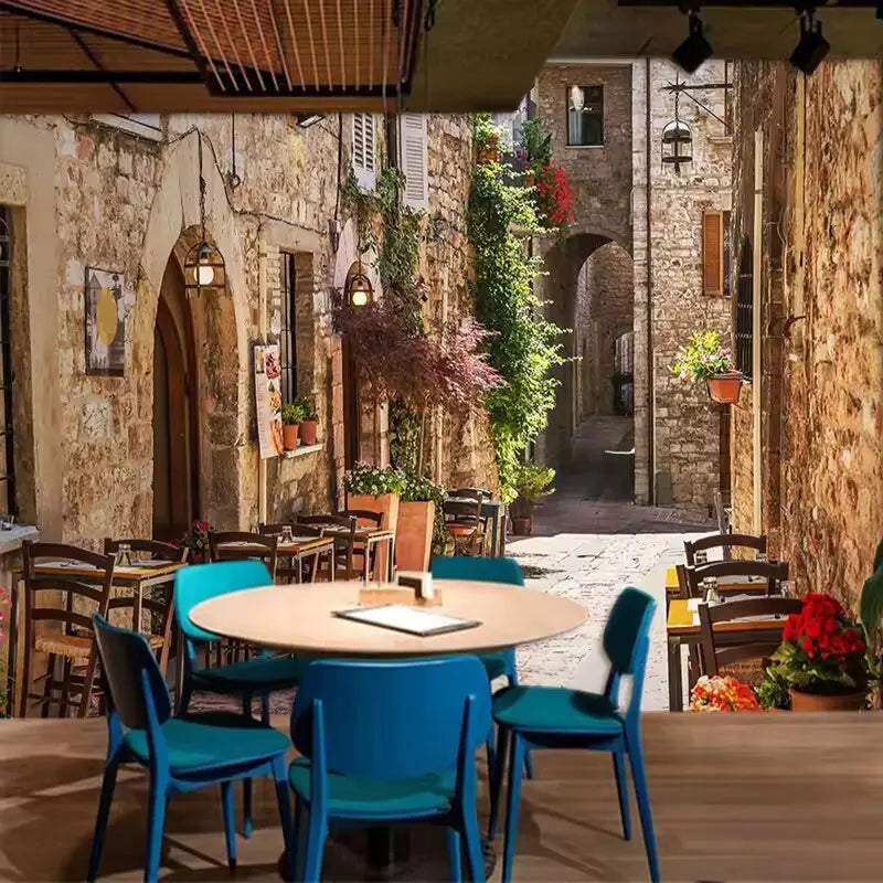 Custom 3D Photo Wallpaper Mediterranean Town Street View Retro Bar KTV Cafe Living Room Interior Decoration Wall Mural De Parede