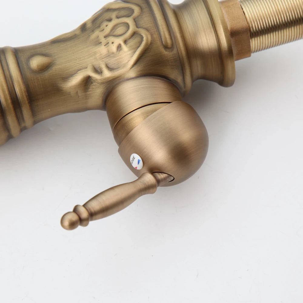 KEMAIDI Antique Brass Kitchen Sink Faucet Mixer Taps Swivel Vanity Solid Brass Basin Faucet Mixer Tap Faucet Deck Mounted