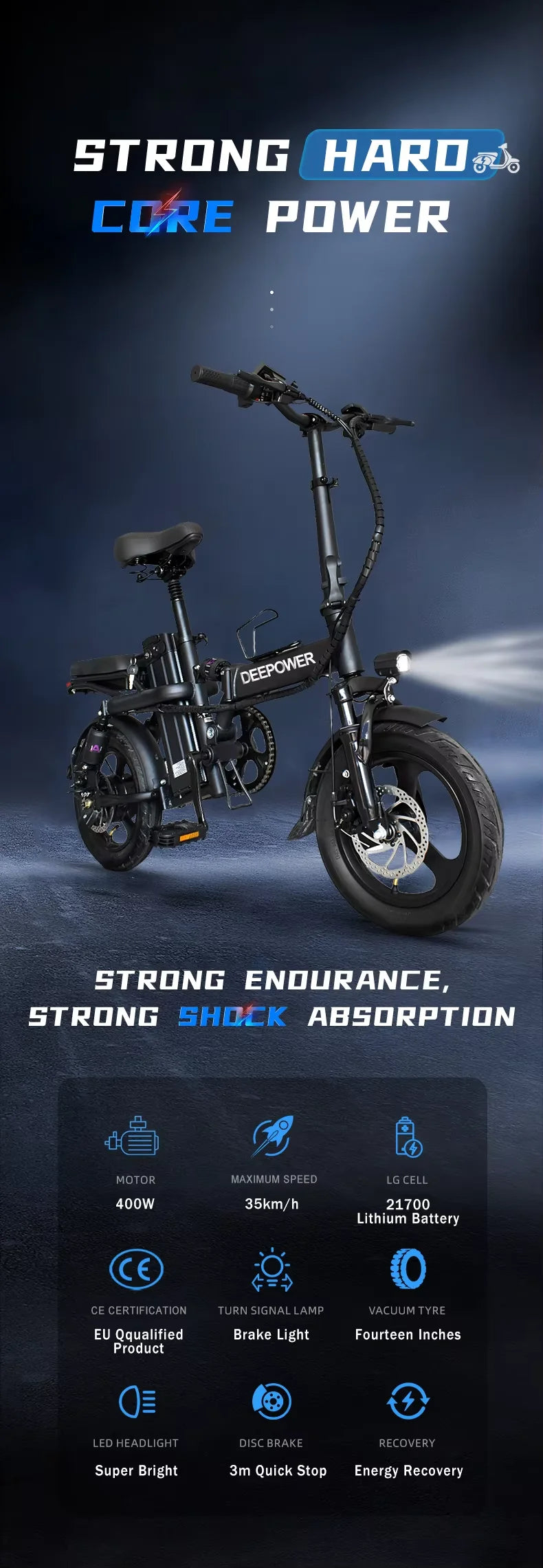 DEEPOWER K300 Electric Bike 400W 48V 30AH Adult Folding Electric Bicycle With Basket Mini Ebike for Urban Commuter Man Woman