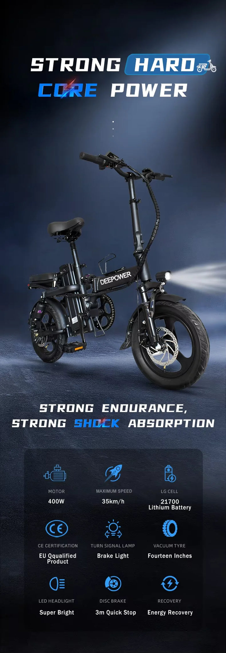 DEEPOWER K300 Electric Bike 400W 48V 30AH Adult Folding Electric Bicycle With Basket Mini Ebike for Urban Commuter Man Woman