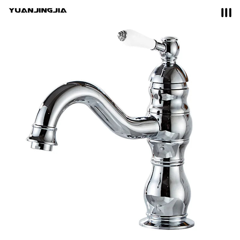 Vintage copper basin faucet French light luxury bathroom cabinet bathroom sink hot and cold water faucet can be rotated