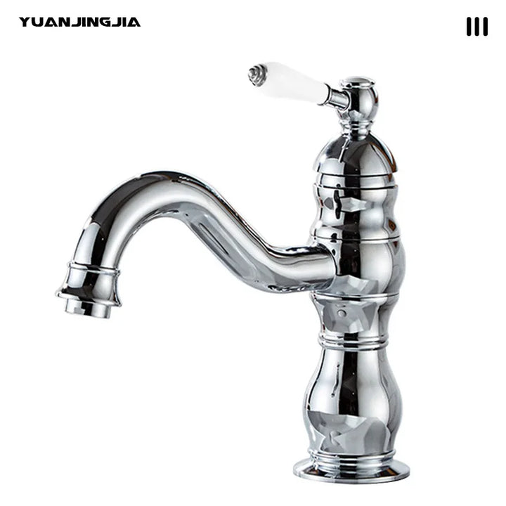 Vintage copper basin faucet French light luxury bathroom cabinet bathroom sink hot and cold water faucet can be rotated