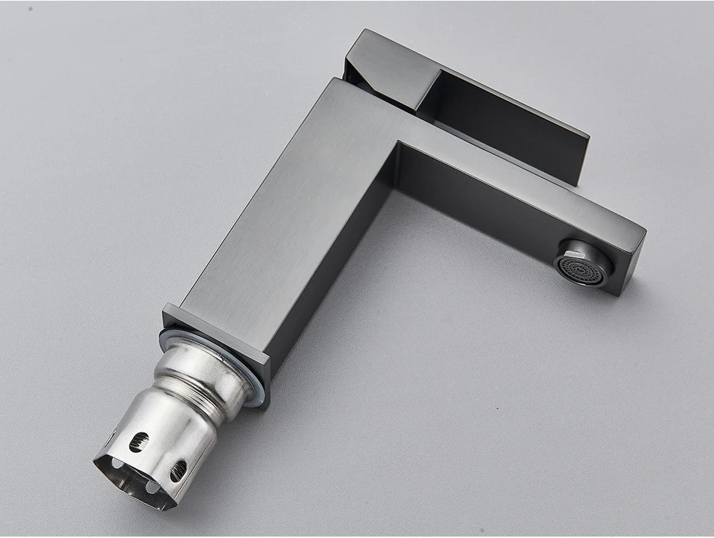 Brushed Nickel Basin Faucet Black Bathroom Faucet Deck Mounted Basin Sink Tap Mixer Hot & Cold Water Stainless Steel Faucet