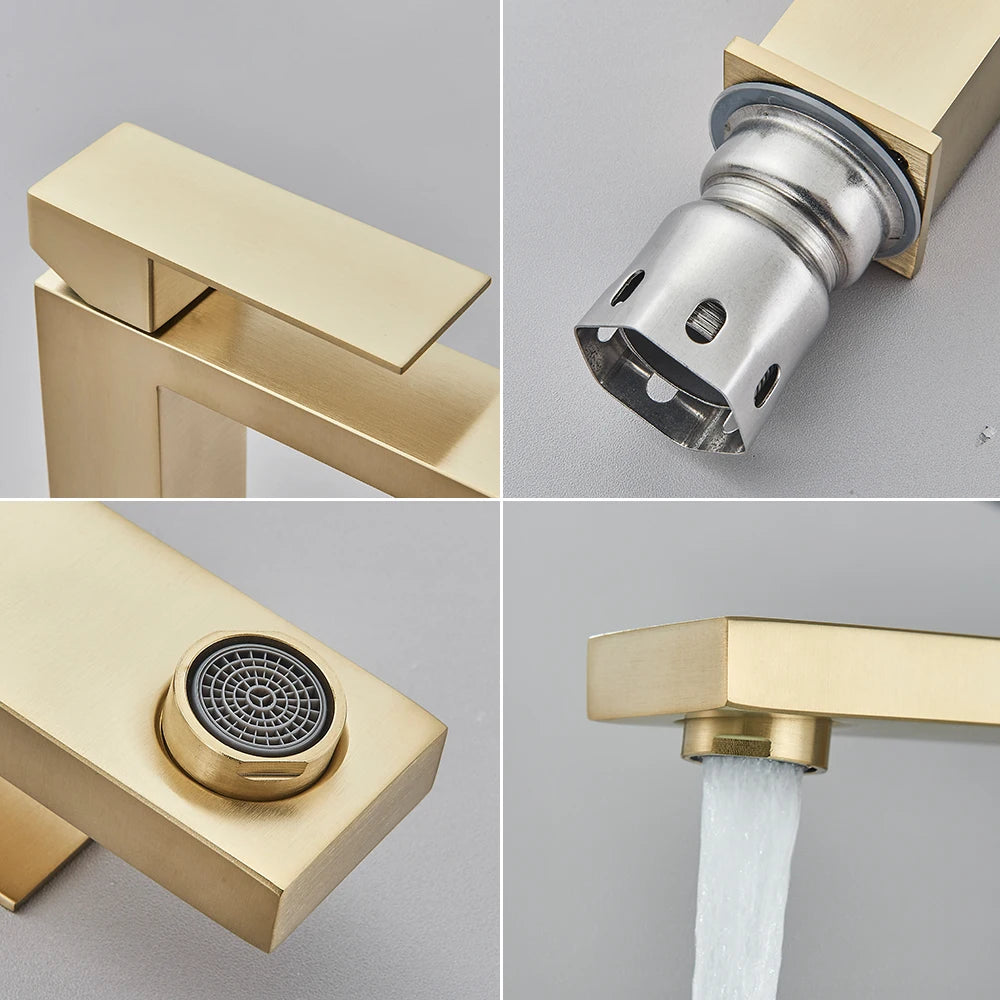 Brushed Nickel Basin Faucet Black Bathroom Faucet Deck Mounted Basin Sink Tap Mixer Hot & Cold Water Stainless Steel Faucet