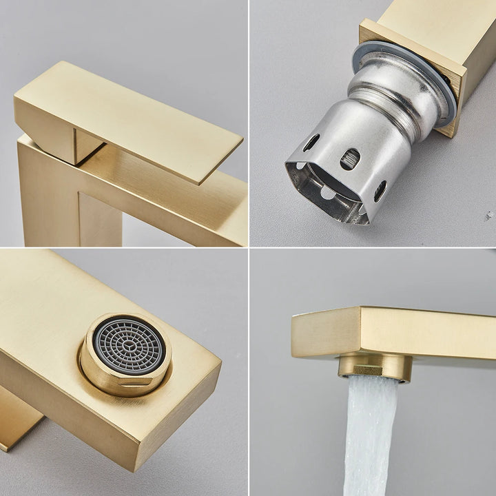 Brushed Nickel Basin Faucet Black Bathroom Faucet Deck Mounted Basin Sink Tap Mixer Hot & Cold Water Stainless Steel Faucet