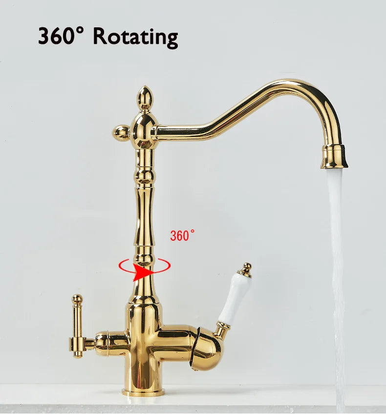 3 in 1 Kitchen Filter Faucet Pure Water 360 Rotation Kitchen sink Crane Dual Handle Dual Water Functions Mode Filter Mixer Taps