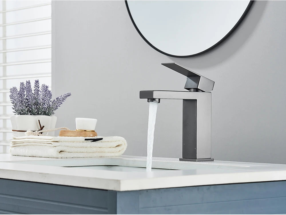 Brushed Nickel Basin Faucet Black Bathroom Faucet Deck Mounted Basin Sink Tap Mixer Hot & Cold Water Stainless Steel Faucet