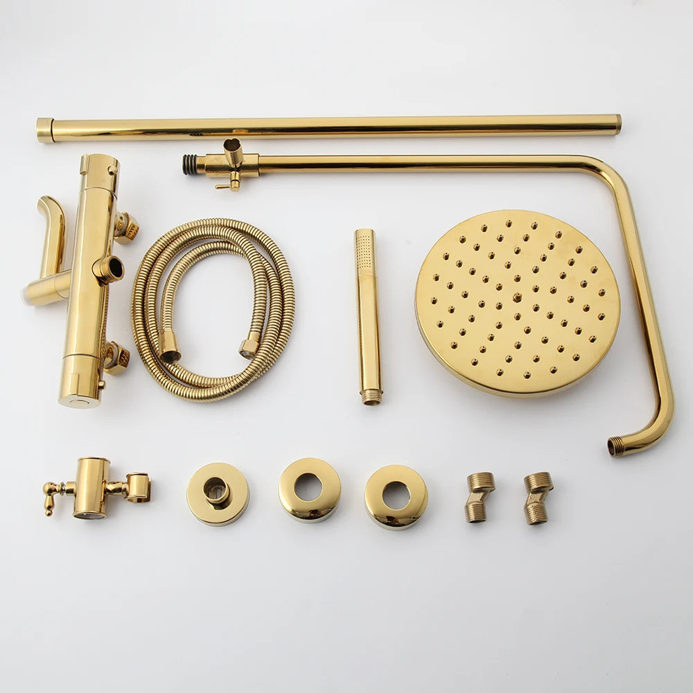 KEMAIDI Thermostatic Shower Set Gold Bathroom Shower System 38 Thermostatic Bath Shower Set Round Rainfall Top Shower Head