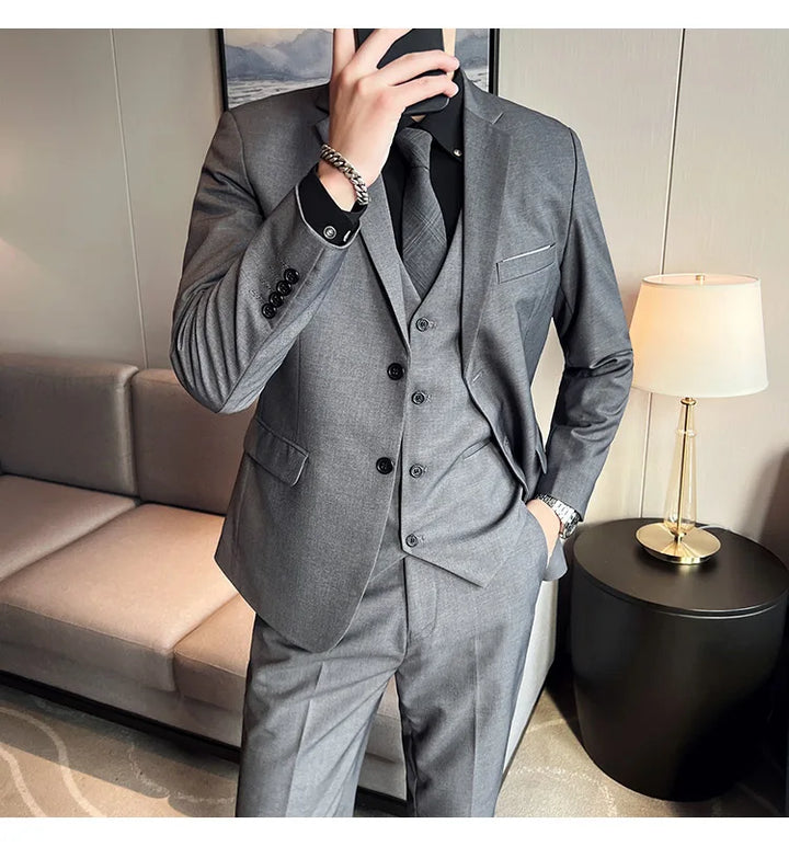 High Quality Business Casual Wedding (suit + Vest + Trousers) 2024 New Fashion Banquet Handsome Men's 3-piece Set  S-6XL