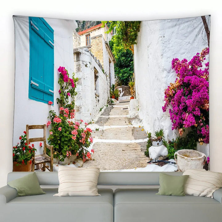 Landscape Wall Hanging Tapestry Ltaly Rural Small Town Street Architecture Retro Style Background Decor Hippie Bedroom Blanket