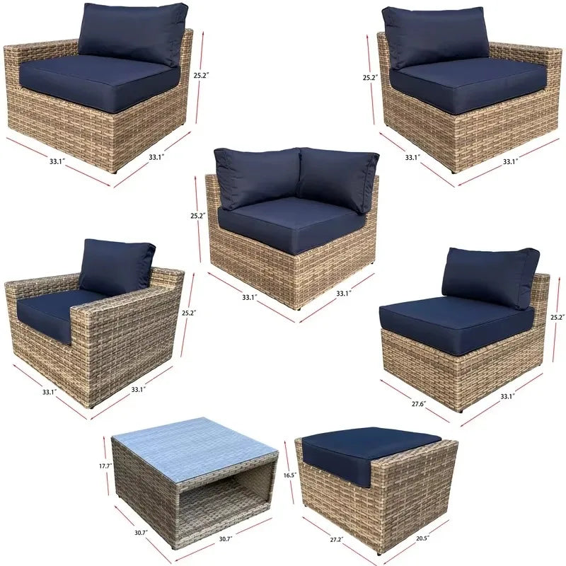 Contemporary Outdoor Garden Pe Rattan Wicker Sofa Furniture Set Of 9 Pieces