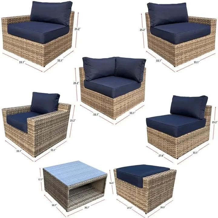 Contemporary Outdoor Garden Pe Rattan Wicker Sofa Furniture Set Of 9 Pieces