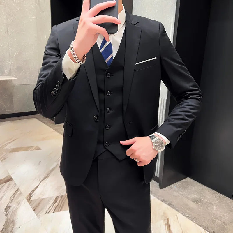 High Quality Business Casual Wedding (suit + Vest + Trousers) 2024 New Fashion Banquet Handsome Men's 3-piece Set  S-6XL