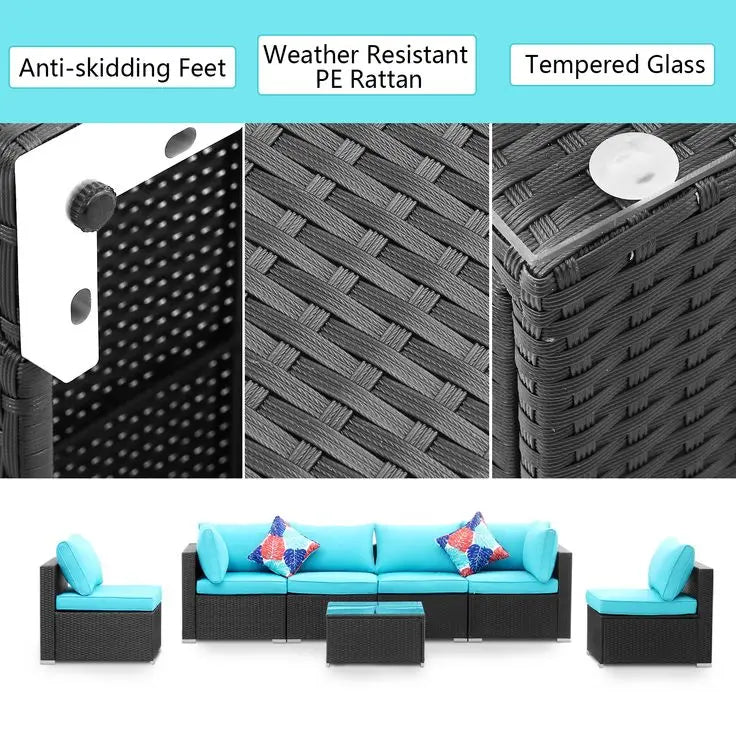 Contemporary Outdoor Garden Pe Rattan Wicker Sofa Furniture Set Of 9 Pieces