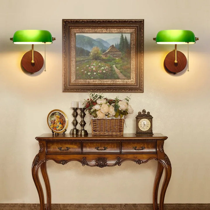 Retro Wall Lamp Entrance Courtyard Entrance Living Room Corridor Hotel Green Glass Cover Atmosphere Sconce