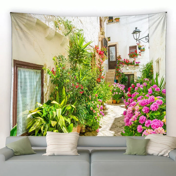 Landscape Wall Hanging Tapestry Ltaly Rural Small Town Street Architecture Retro Style Background Decor Hippie Bedroom Blanket