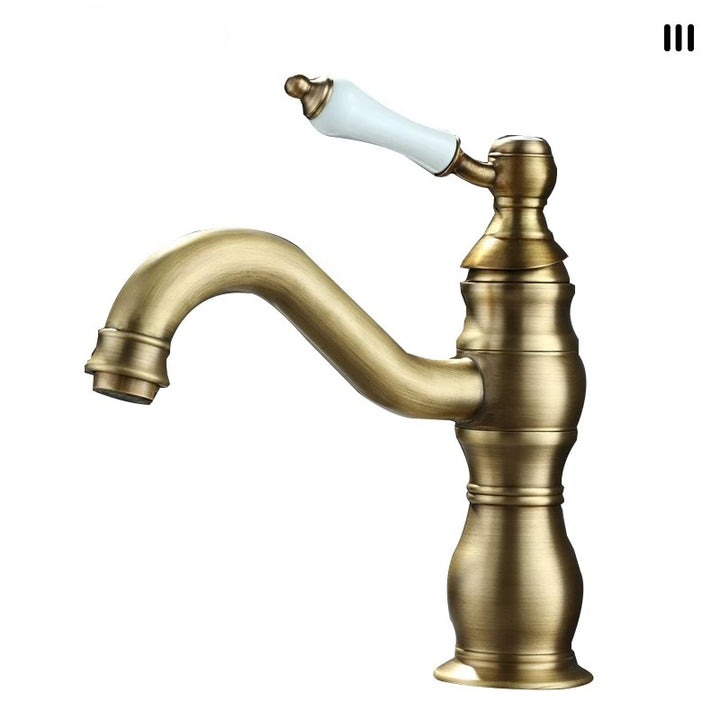 Vintage copper basin faucet French light luxury bathroom cabinet bathroom sink hot and cold water faucet can be rotated