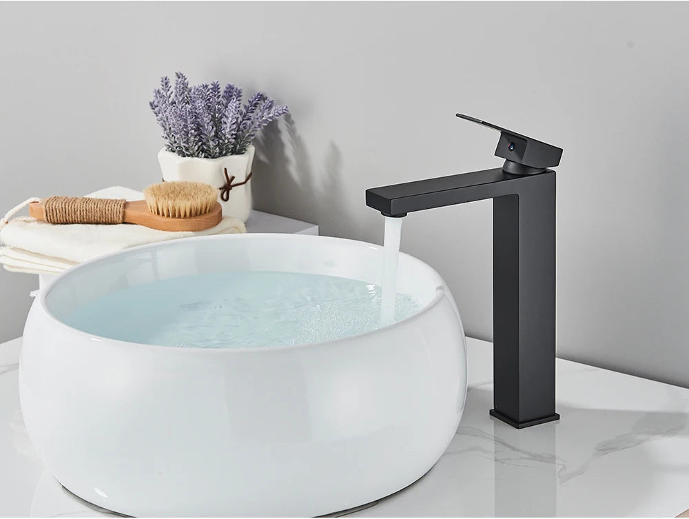 Brushed Nickel Basin Faucet Black Bathroom Faucet Deck Mounted Basin Sink Tap Mixer Hot & Cold Water Stainless Steel Faucet