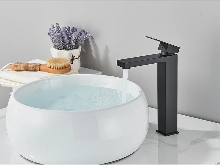 Brushed Nickel Basin Faucet Black Bathroom Faucet Deck Mounted Basin Sink Tap Mixer Hot & Cold Water Stainless Steel Faucet