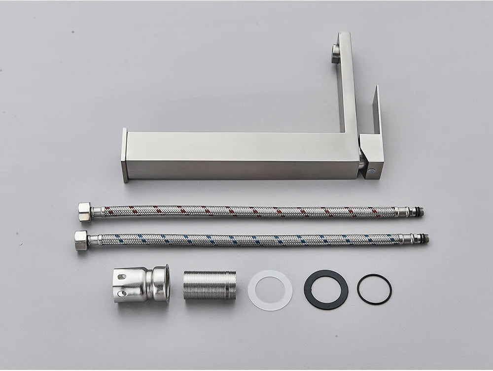 Brushed Nickel Basin Faucet Black Bathroom Faucet Deck Mounted Basin Sink Tap Mixer Hot & Cold Water Stainless Steel Faucet