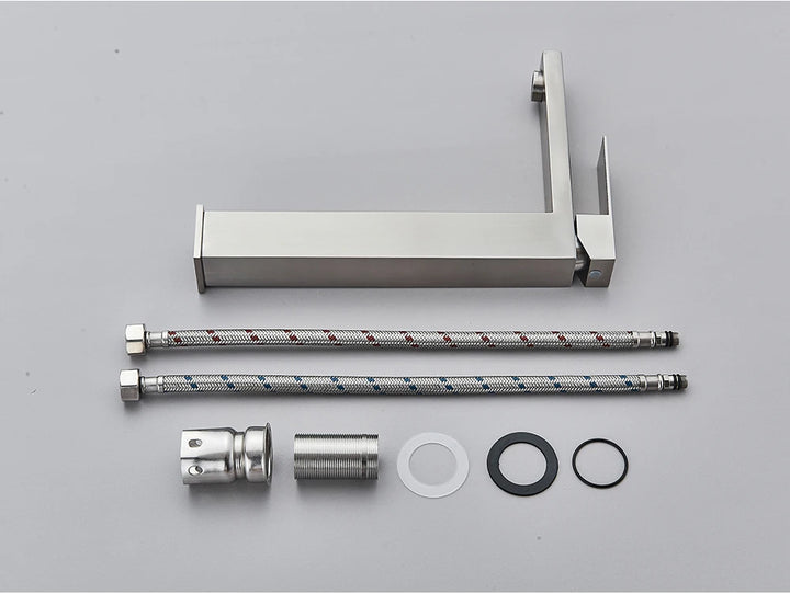 Brushed Nickel Basin Faucet Black Bathroom Faucet Deck Mounted Basin Sink Tap Mixer Hot & Cold Water Stainless Steel Faucet