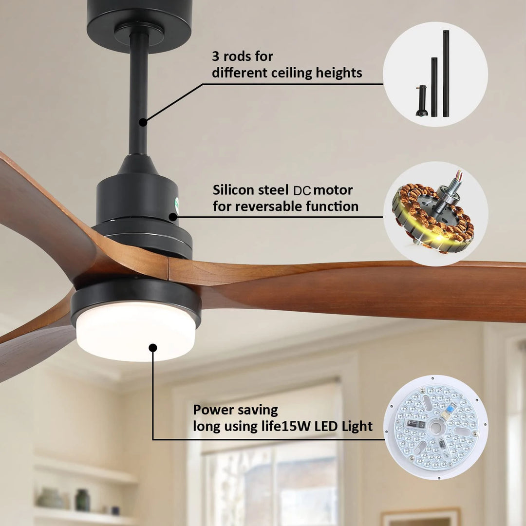 Industrial Ceiling Fans with Lights Remote Control Indoor Outdoor Wood Ceiling Fan with 3 Blade for Patio Living Room Bedroom