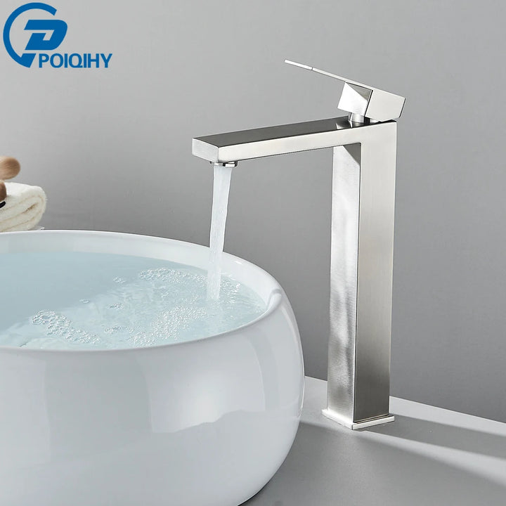 Brushed Nickel Basin Faucet Black Bathroom Faucet Deck Mounted Basin Sink Tap Mixer Hot & Cold Water Stainless Steel Faucet