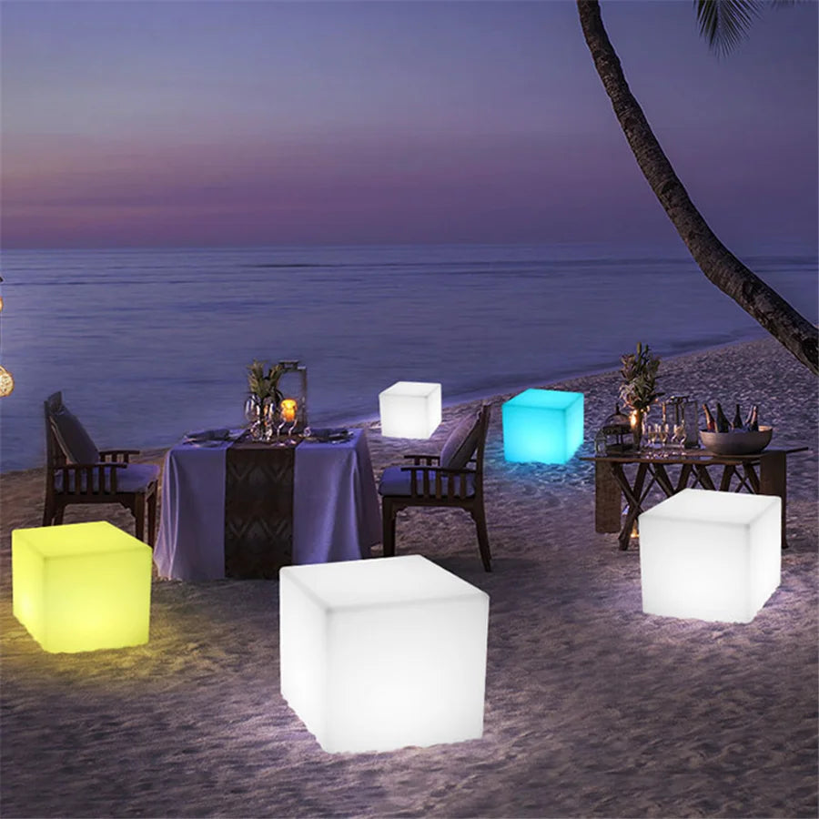 Battery Powered LED Glowing Cube Night Lights Remote 16 Colors Bar KTV Hotel Table Chair Lamps for Wedding Party Garden Decor