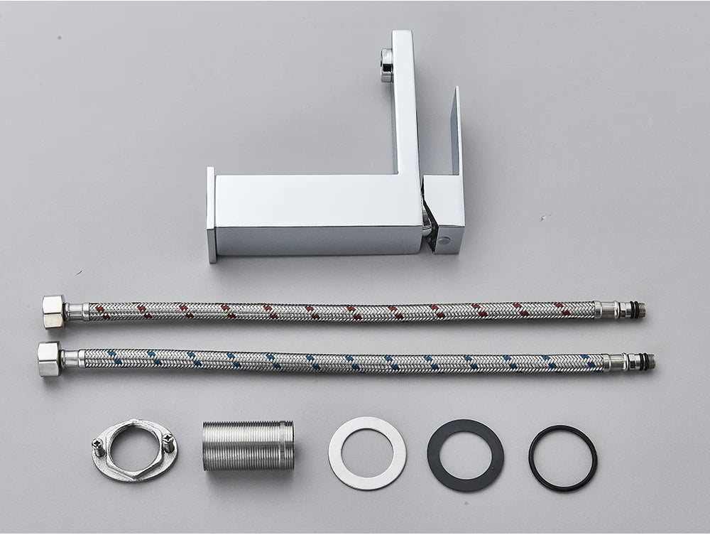 Brushed Nickel Basin Faucet Black Bathroom Faucet Deck Mounted Basin Sink Tap Mixer Hot & Cold Water Stainless Steel Faucet