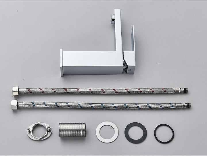 Brushed Nickel Basin Faucet Black Bathroom Faucet Deck Mounted Basin Sink Tap Mixer Hot & Cold Water Stainless Steel Faucet