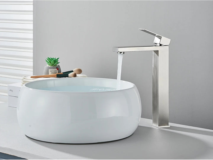 Brushed Nickel Basin Faucet Black Bathroom Faucet Deck Mounted Basin Sink Tap Mixer Hot & Cold Water Stainless Steel Faucet