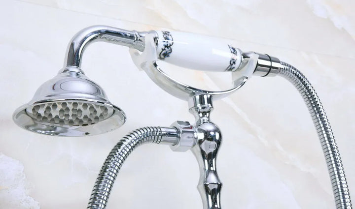 Polished Chrome Deck Mounted Bathtub Faucets Bathroom Basin Mixer Tap With Hand Shower Head Bath & Shower Faucet Bna122