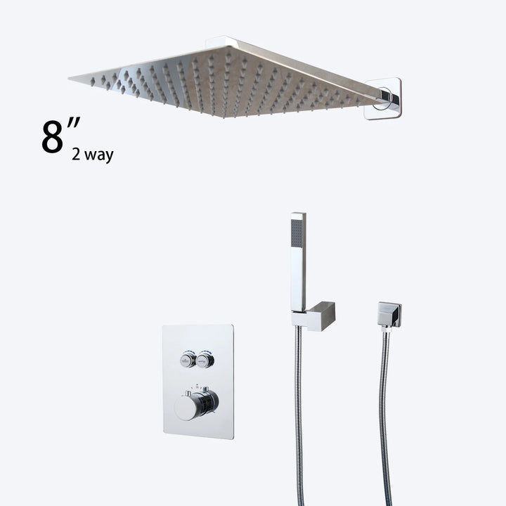 KEMAIDI Bathroom Wall Mount Thermostatic Rainfall Shower Faucet Set Chrome Concealed Shower System Waterfall Tub Spout Mixer Tap