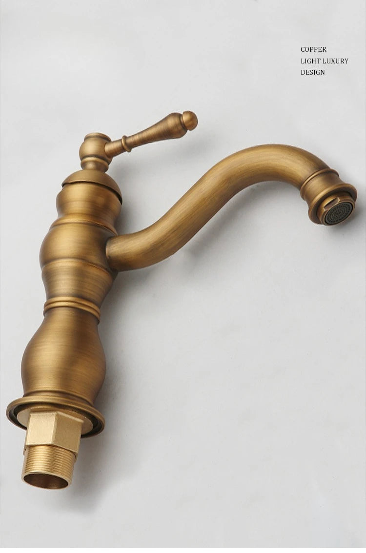 Vintage copper basin faucet French light luxury bathroom cabinet bathroom sink hot and cold water faucet can be rotated