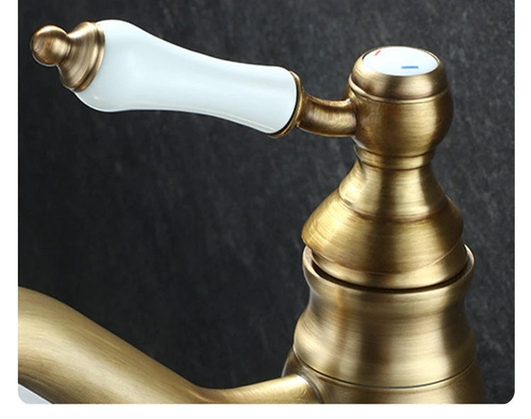 Vintage copper basin faucet French light luxury bathroom cabinet bathroom sink hot and cold water faucet can be rotated
