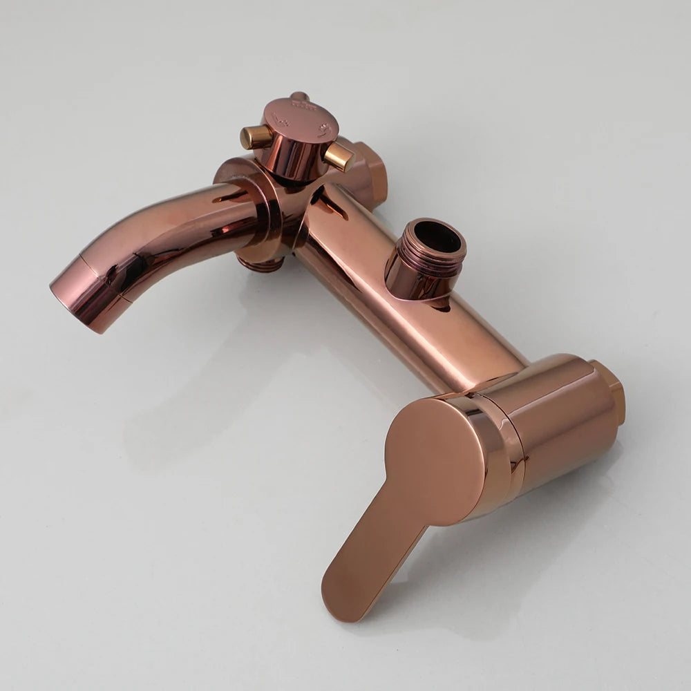 JIENI Luxury Rose Golden Shower Faucet Set Solid Brass Handle Bathroom Bathtub Mixer Rainfall Hand Shower & Spray Shower Facuet