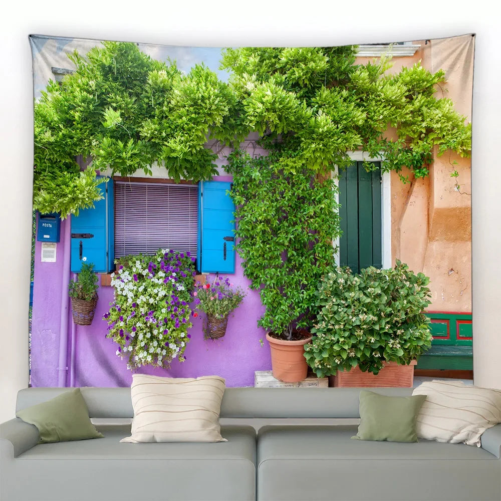 Landscape Wall Hanging Tapestry Ltaly Rural Small Town Street Architecture Retro Style Background Decor Hippie Bedroom Blanket